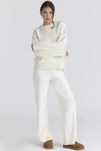 Pantalones de punto de lana merino Andie en color marfil