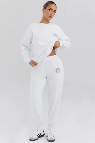 Pantalones de chándal «Coast» con interior de felpa en blanco