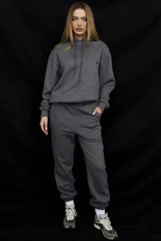 Sudadera con capucha oversize «Halo» de algodón con forro polar en gris oscuro