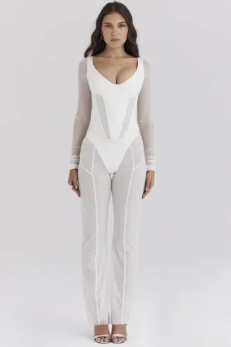 Pantalones de cintura alta de malla blanca Avalon