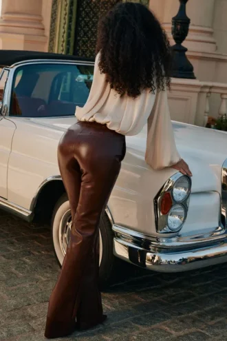 Pantalones de cuero vegano Adara Chocolate