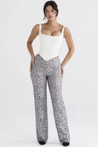 Pantalones de encaje metalizado plateado Mara