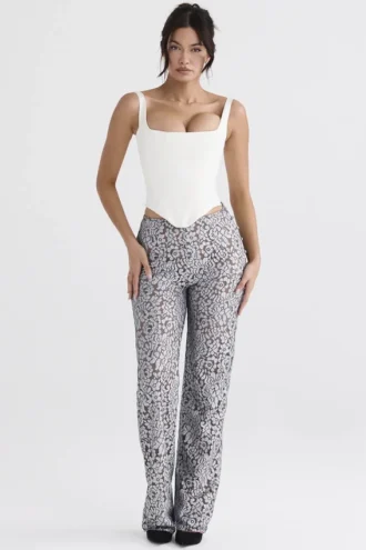 Pantalones de encaje metalizado plateado Mara