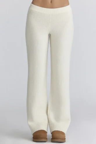 Pantalones de punto acanalado de lana merino Lara en color marfil