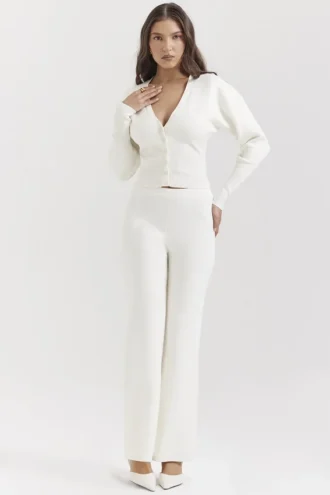 Pantalones de punto de algodón blanco roto Vanna