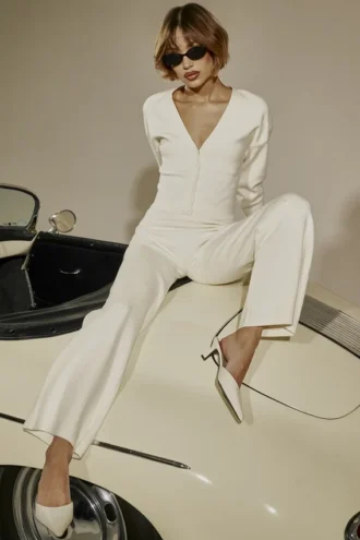 Pantalones de punto de algodón blanco roto Vanna