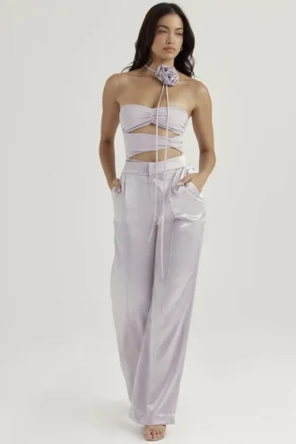Pantalones de satén gris Alivia