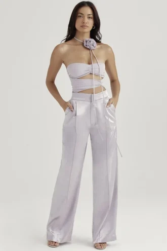 Pantalones de satén gris Alivia