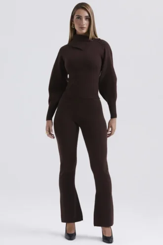 Pantalones Nereida de mezcla de cachemira color chocolate