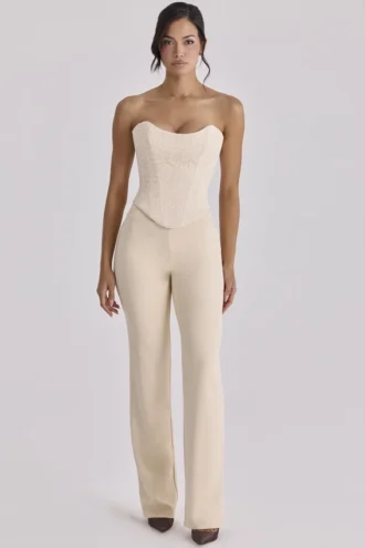Pantalones rectos Chiara Vintage de crepé marfil