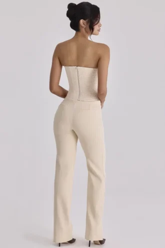 Pantalones rectos Chiara Vintage de crepé marfil