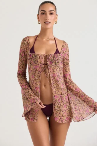 Pareo floral «Provence» en color oliva