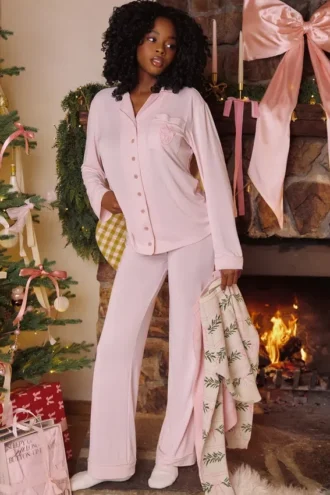 Pijama clásico Conjunto de pijama rosa de modal suave