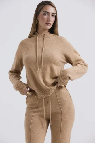 Sudadera con capucha Jionni en mezcla de cachemira color camel