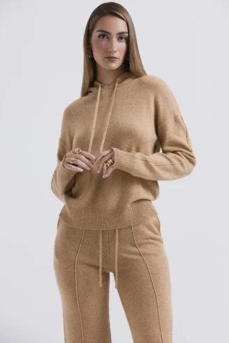 Sudadera con capucha Jionni en mezcla de cachemira color camel