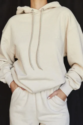 Sudadera con capucha oversize de algodón y forro polar en color avena de Halo