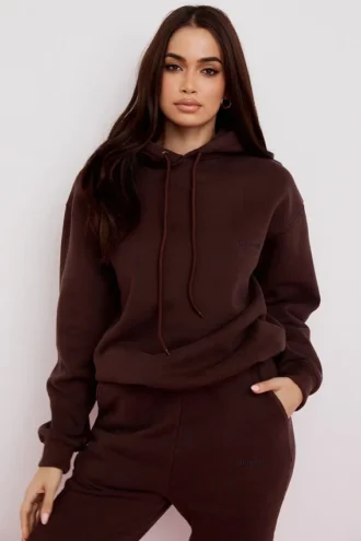 Sudadera con capucha oversize «Halo» de algodón con forro polar color chocolate