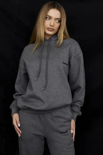 Sudadera con capucha oversize «Halo» de algodón con forro polar en gris oscuro
