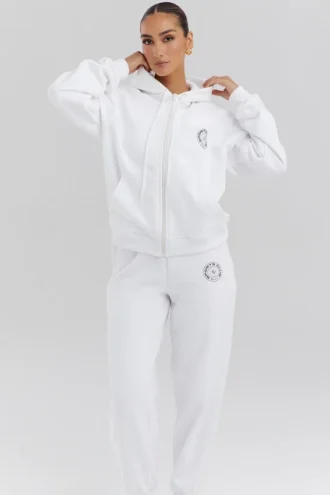 Sudadera con capucha y cremallera frontal de algodón blanco Mirage con forro polar