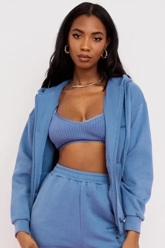 Sudadera con capucha y cremallera Storm Azure de algodón con forro polar