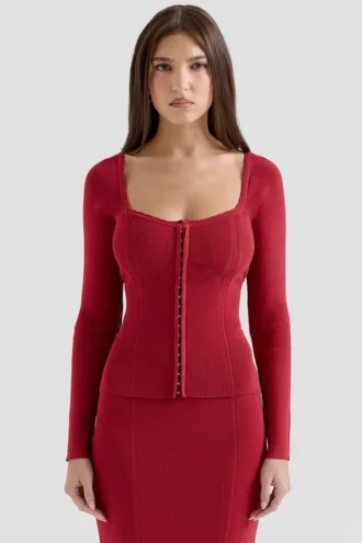 Top ajustado de manga larga Agatha en rojo