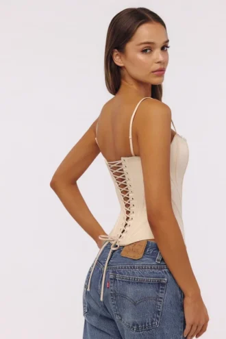 Top corsé Cadie Vintage de satén marfil