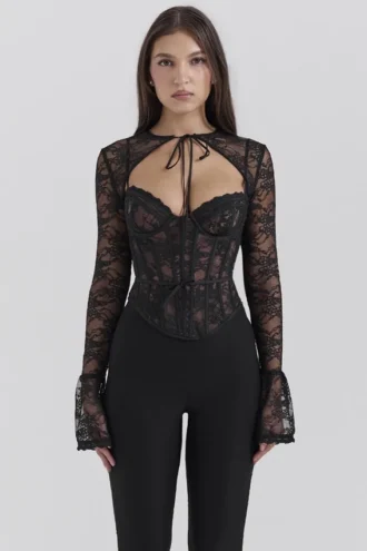 Top corsé de encaje negro «Lisette» con Boleros