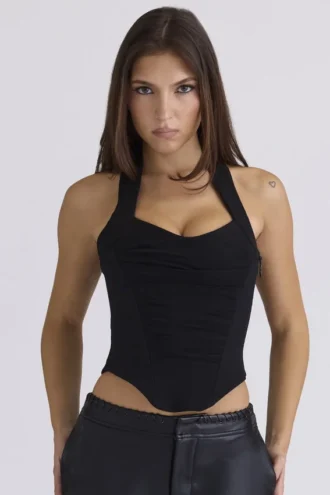 Top corsé moldeador con cuello halter Sahar en negro