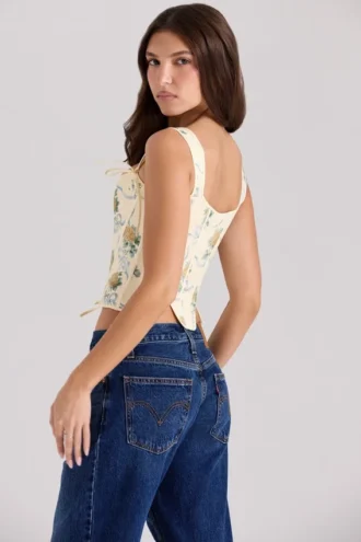 Top corsé reversible de algodón con estampado de rosas y limones «Callie»