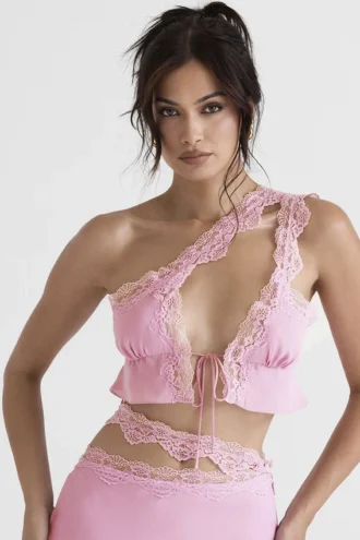 Top corto vaporoso «Lorena» en rosa