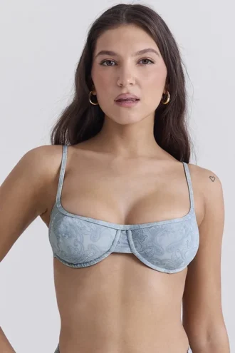 Top de bikini con aros y estampado de cachemira azul Antibes