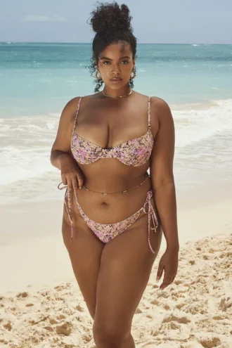 Top de bikini con aros y estampado floral Monaco Olive