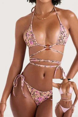 Top de bikini reversible con cuello halter Naxos Blossom
