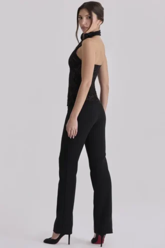 Top de cuello alto de encaje negro «Natalya» con lazo desmontable