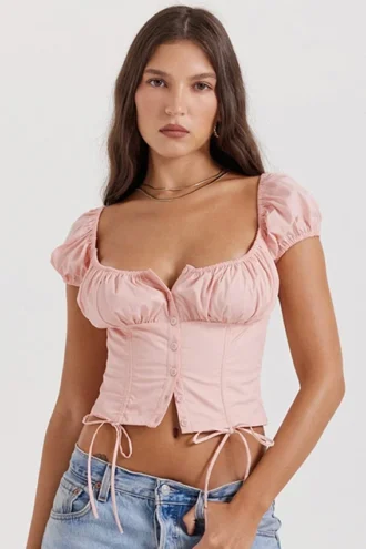 Top fruncido Kitty en rosa Baby