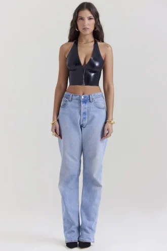 Top halter de látex negro Ariadne