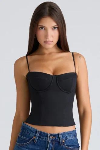 Tops corsés avec copes de sarga elastique noire Samaria