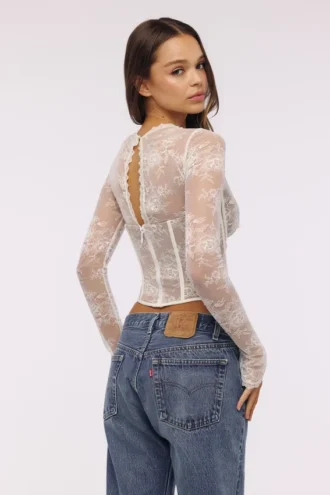 Tops corsés de manga larga Zoe Vintage en encaje marfil