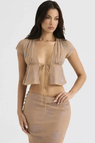 Tops Maia Shimmer Cafe Au Lait con lazo delantero