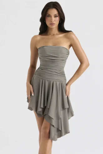 Vestido asimétrico fruncido Valeria Smoke