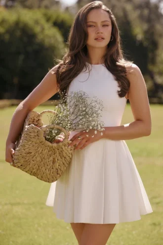 Vestido blanco de algodón plisado «Claretta»