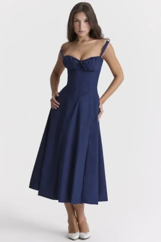 Vestido bustier «Carmen» en azul marino francés para Vestidos de Verano