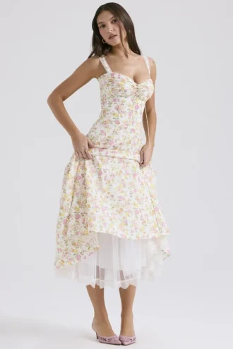 Vestido bustier de algodón con estampado Rosalee Ivory Meadow para Vestidos de Verano