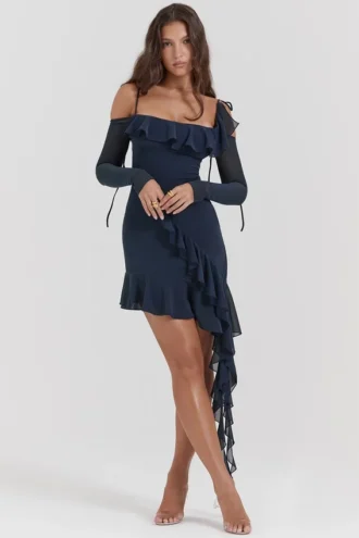 Vestido con volantes Kiki en azul marino francés