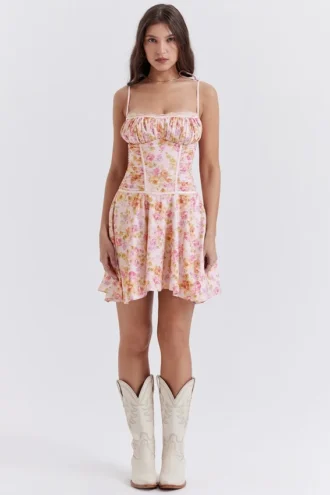 Vestido corsé con estampado lavanda claro «Alejandra»