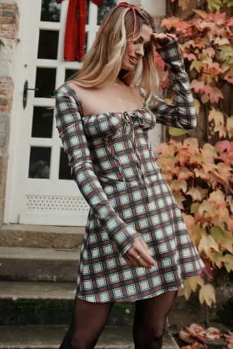 Vestido corsé de tartán rojo Malika