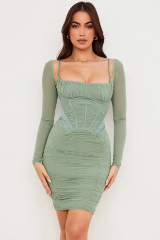 Vestido corsé fruncido «Freyja» en verde