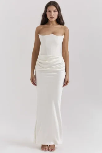 Vestido corsé sin tirantes Persephone en color marfil