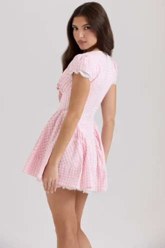 Vestido de algodón a cuadros vichy rosa «Emiliana»