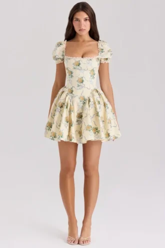 Vestido de algodón con estampado de rosas y limones «Rosie»